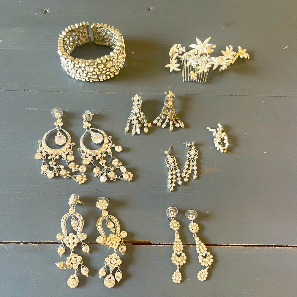 All chandelier earrings (6)cuff bracelet and hair comb ideal for a bride/wedding